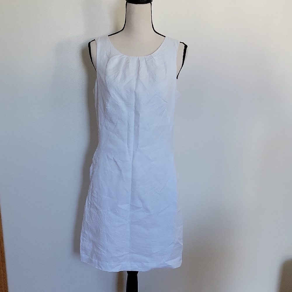 Saint Tropez West Sz 10 White Sleeveless Linen Dress